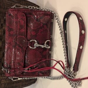 Rebecca Minkoff Sunday Mini Burgundy Snakeskin Print Leather Crossbody Bag